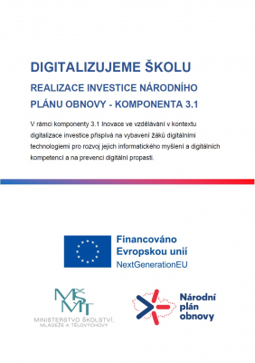 Digitalizujeme školu - realizace investice Národního plánu obnovy - komponenta 3.1